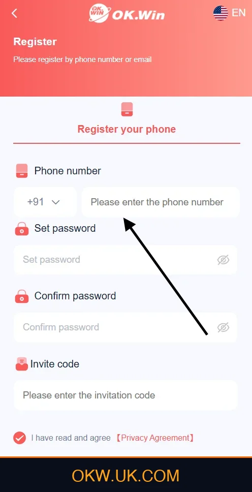 Fill in Phone Number on Ok Win