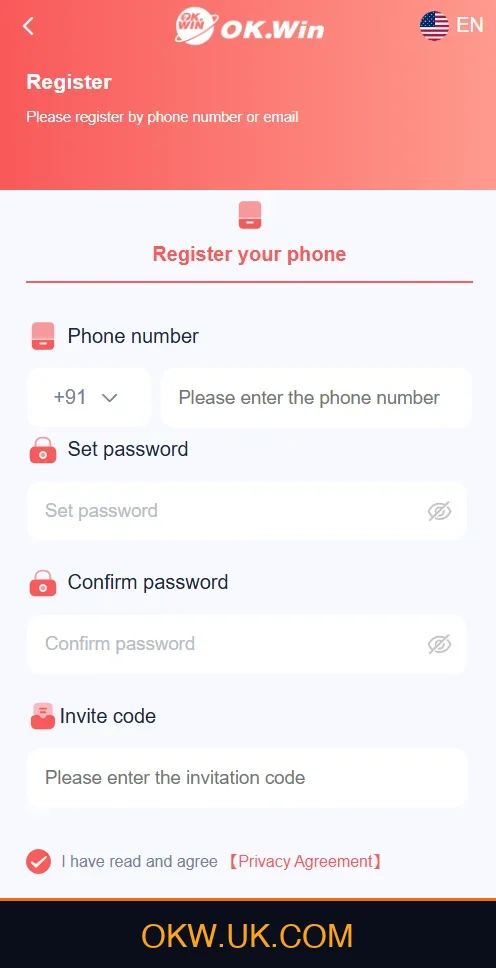 Ok Win Registration Page Screenshot