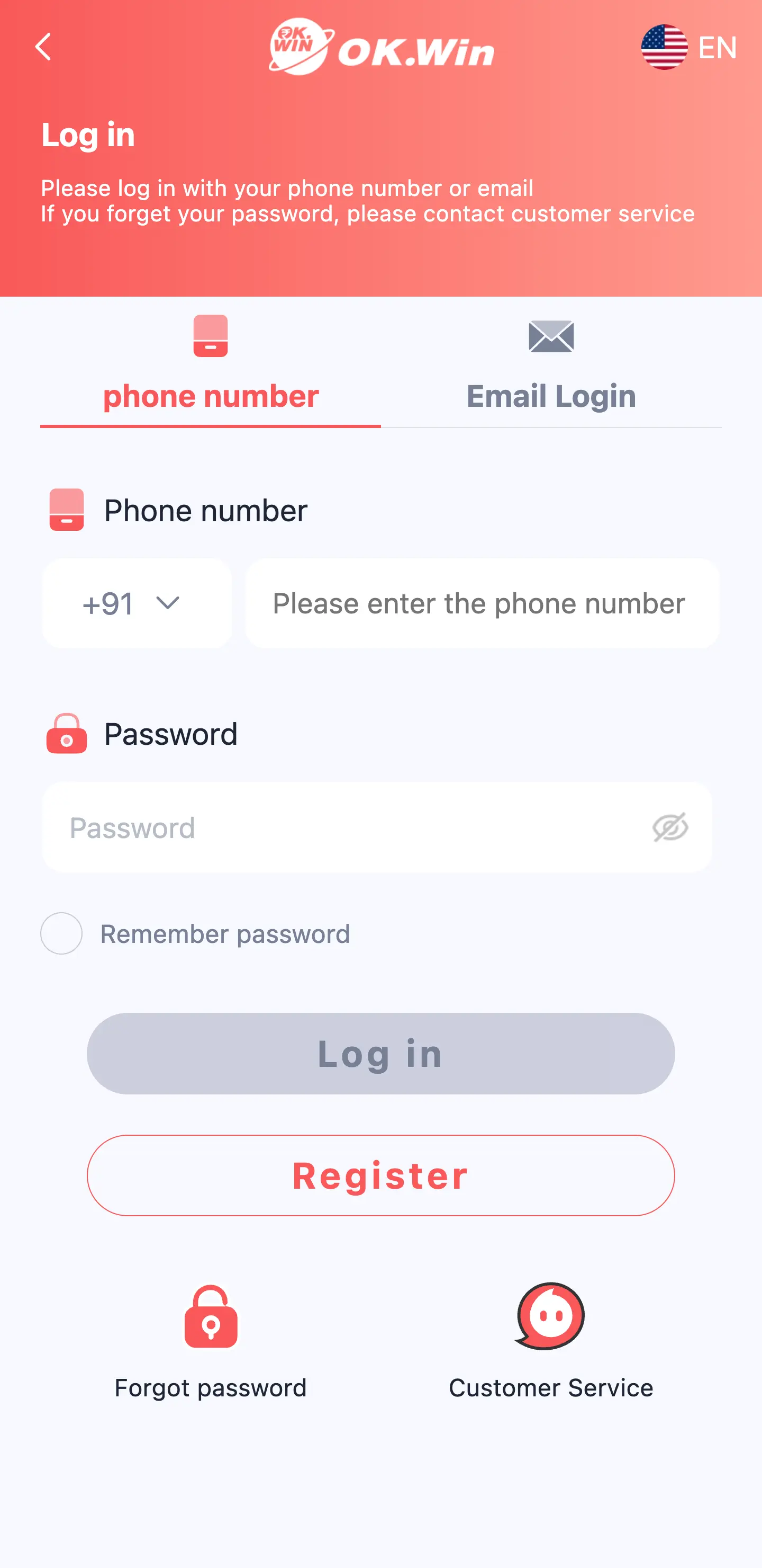 Ok Win Login Page Screenshot