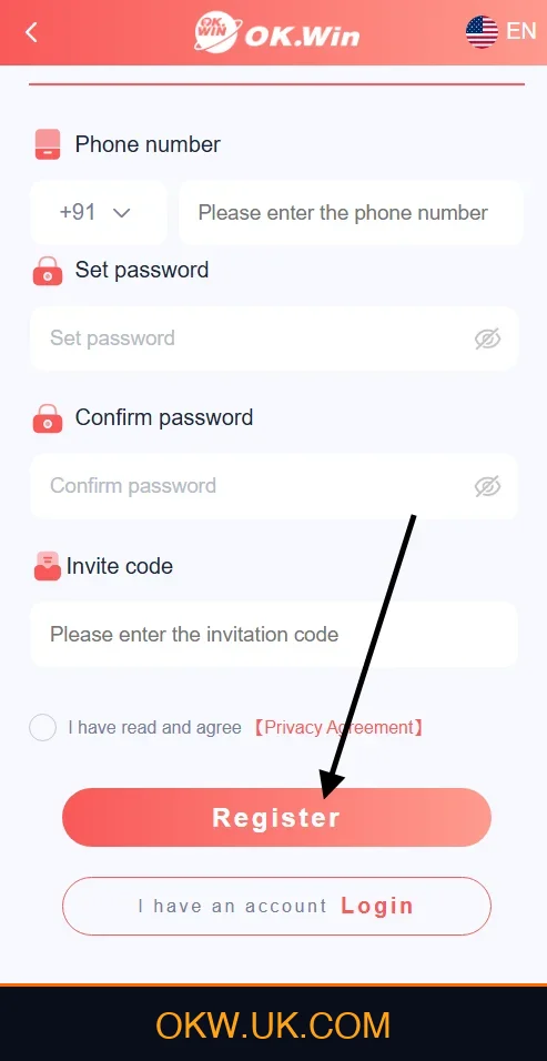Tap Register Button on Ok Win